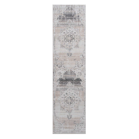 PAYAS Collection 2'x8' Cream Medallion Runner Rug - Stain-Resistant Polyester, Low Pile, Durable Cotton Backing for Hallway, Entryway, Kitchen, Living Room, Turkey