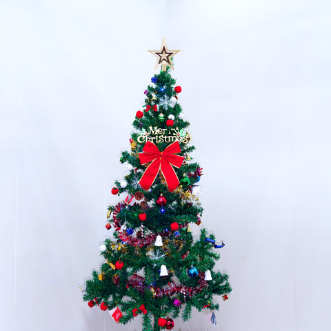 6ft Green Artificial Christmas Tree | Hybrid Hinged Design | Energy-Saving LED Lights | 195 Pendants & Tree Skirt Included | Durable Iron Stand | Indoor Home Decor