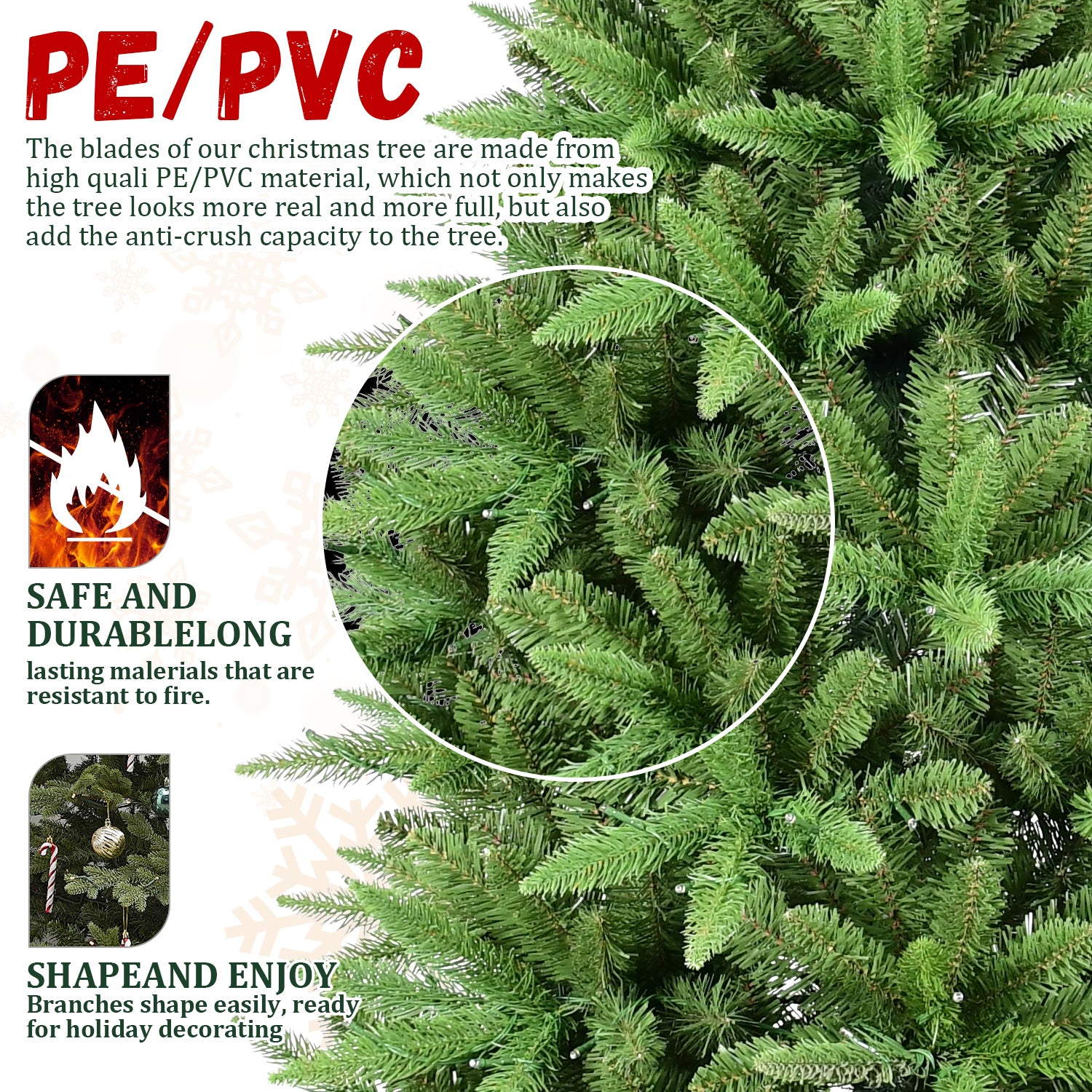 7.5FT Slim Green Christmas Tree: 1396 Realistic PE+PVC Tips, Hinged for Easy Setup, Sturdy Metal Stand - Perfect for Apartments, Corners & Small Spaces