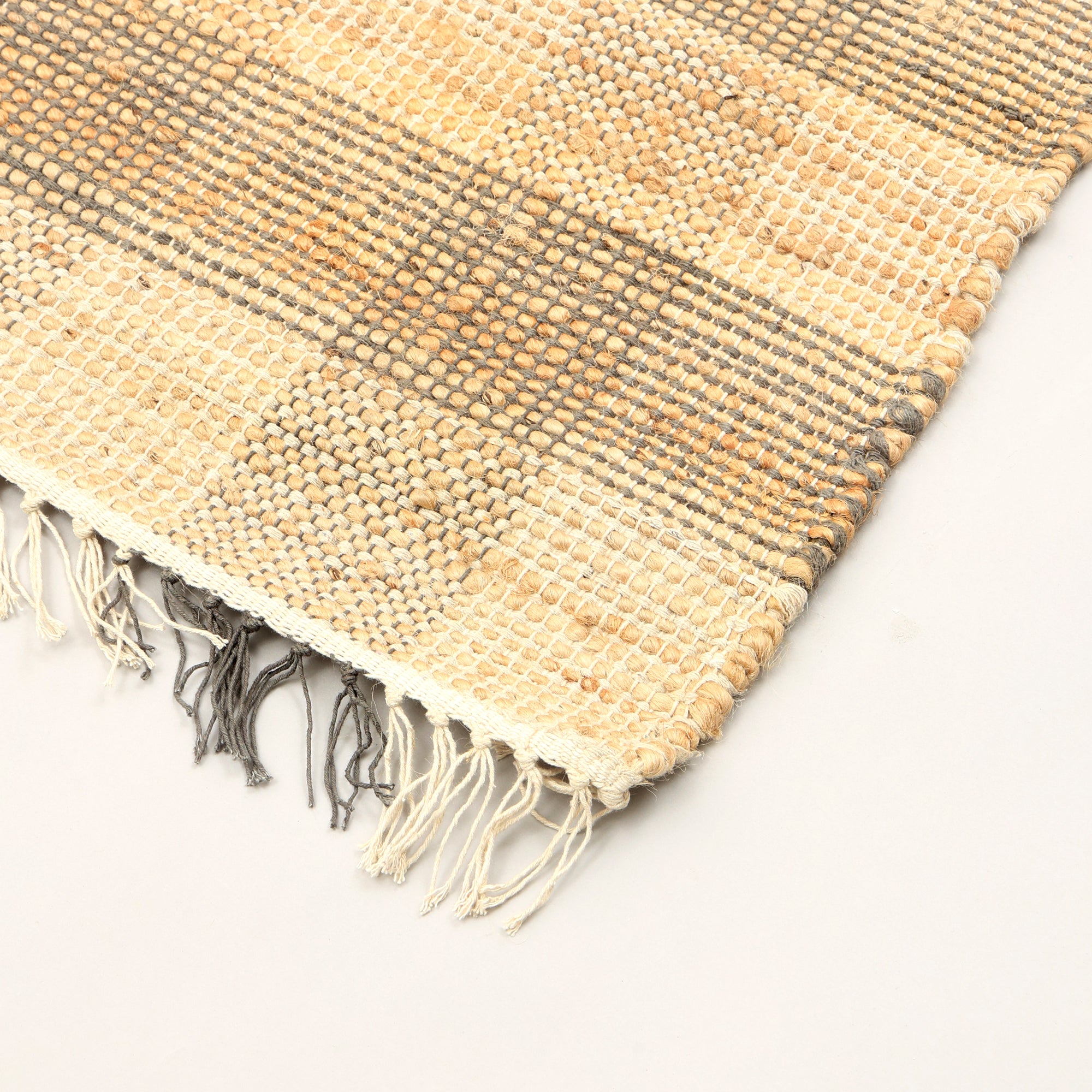 Natural Jute & Cotton Area Rug, 8x10 ft Gray Plaid, Handwoven Eco-Friendly Durable Floor Decor for Living Room, Entryway, Bedroom, Office