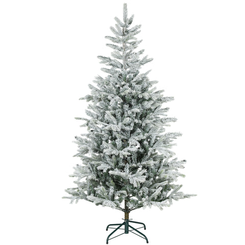 6ft Frosted Spruce Christmas Tree: Realistic Snow-Flocked Artificial Xmas Tree with Hinged Branches, Fire-Retardant, Stable Metal Stand, Green/White, 43.3" Wide for Festive Home Decor