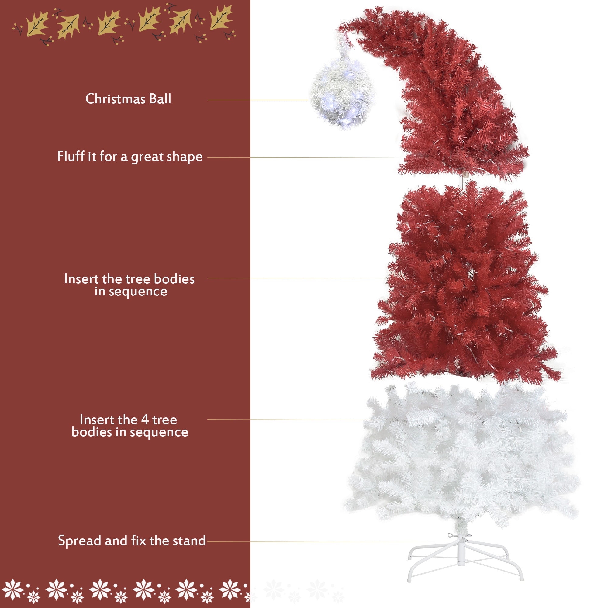 6FT Hinged Santa Hat Christmas Tree - 1250 Lush PVC Tips, 300 LED Lights, Fire-Resistant, Indoor Holiday Decor, Red/White