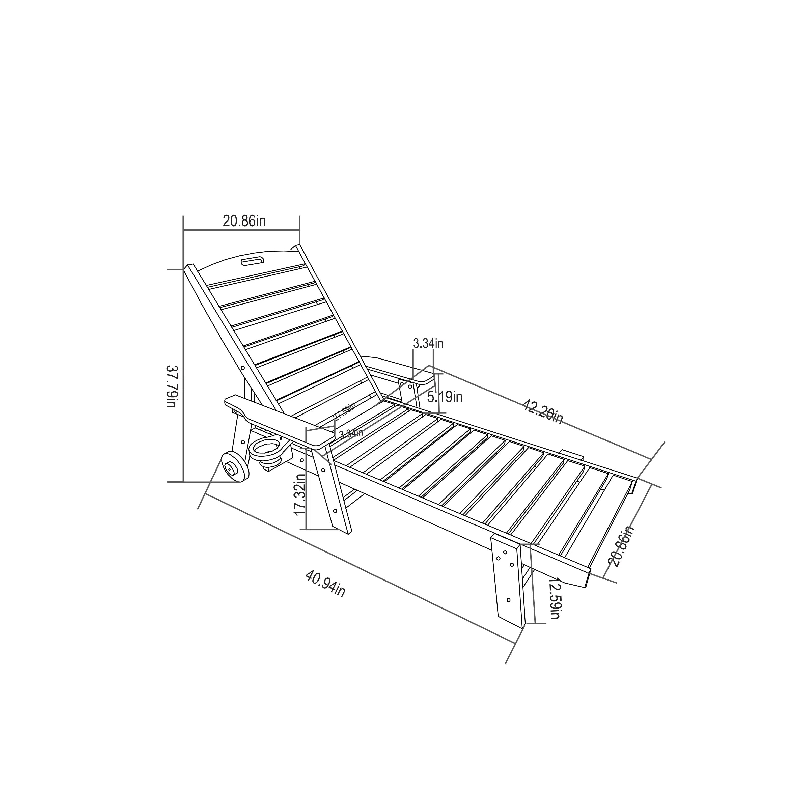 3-Pc White HDPE Oversized Lounge Chair Set w/ Side Table, 5-Position All-Weather Patio Chaise, Wheels, Cup Holder, 75" Wood Texture, 400lb Capacity, Outdoor Garden Beach Furniture