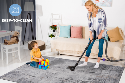 MARFI Collection 5x7 Abstract Area Rug - Ivory & Sand Polyester, Stain-Resistant, Non-Shedding, Kid & Pet Friendly, Medium Pile, Durable Cotton Backing, Turkish Made