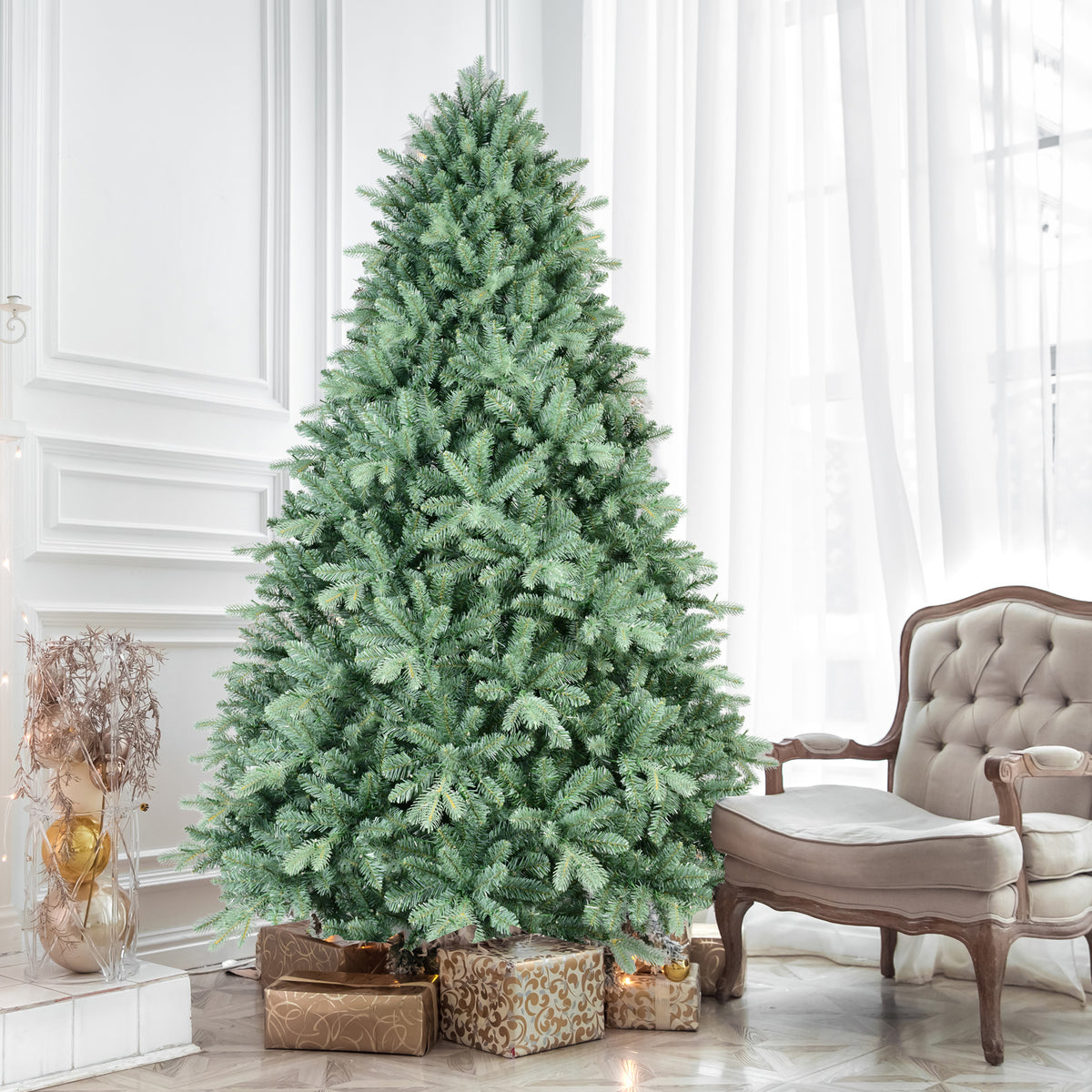 7.5FT Blue-Green Tint Christmas Tree | 2908 PE+PVC Tips | Full-Bodied &amp; Realistic | Hinged Branches for Easy Assembly | Stable Metal Stand | Eye-Catching Holiday Decor for Home &amp; Office