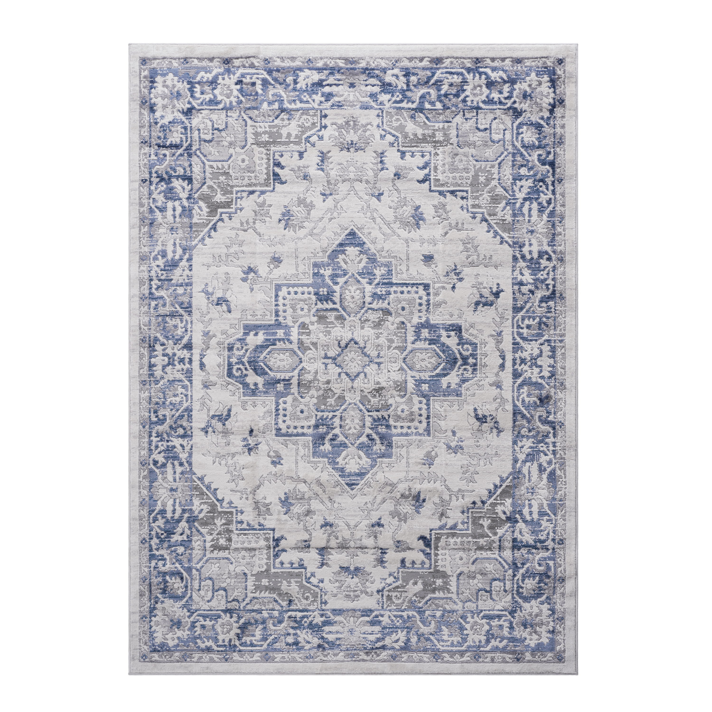 MARFI Collection 5x7 Oriental Area Rug - Stain-Resistant Polyester Blue/Grey, Medium Pile (0.35"), Latex-Free Cotton Backing, Turkish Made, Perfect for Living Room, Bedroom, Entryway