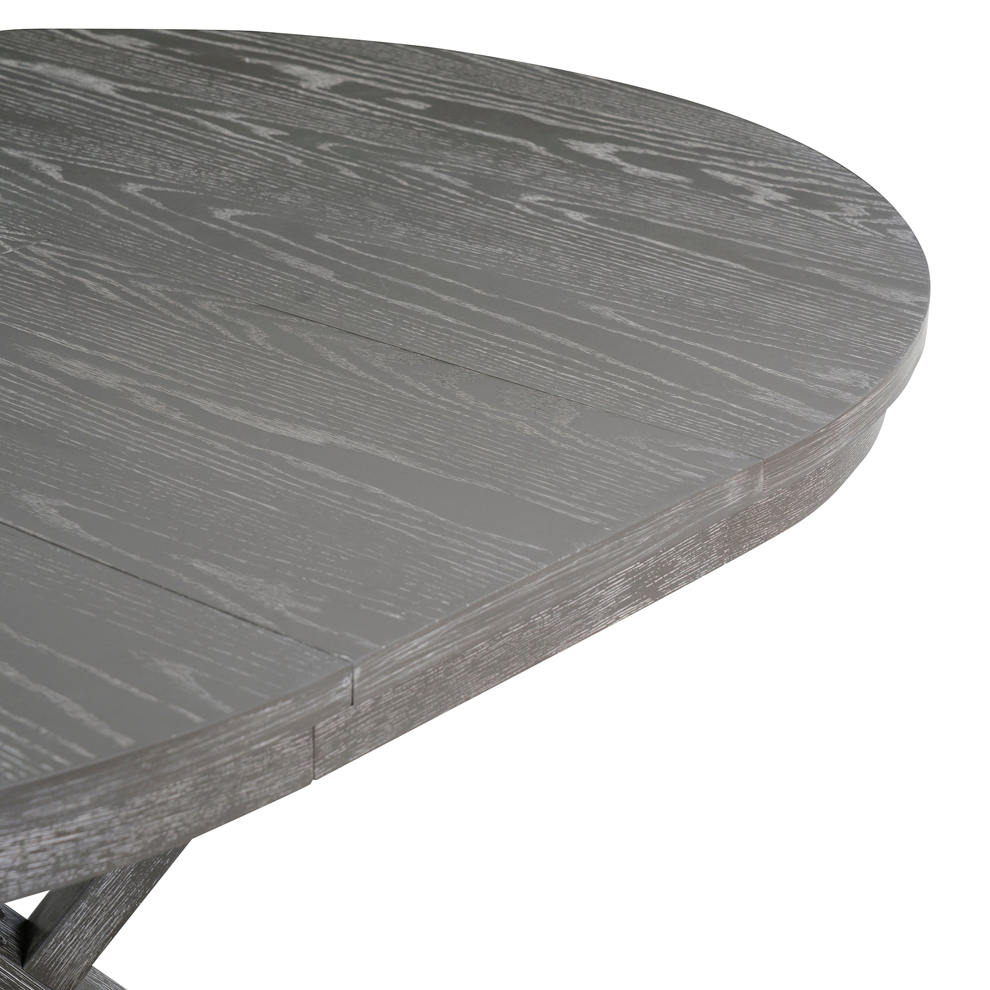 TREXM 5-Piece Extendable Round Dining Table Set for 4 - Vintage Grey Rubberwood & Linen Upholstered Chairs - 42"-54" Oval/Round Table for Kitchen, Dining Room, Living Room