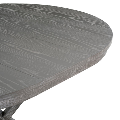 TREXM 5-Piece Extendable Round Dining Table Set for 4 - Vintage Grey Rubberwood & Linen Upholstered Chairs - 42"-54" Oval/Round Table for Kitchen, Dining Room, Living Room