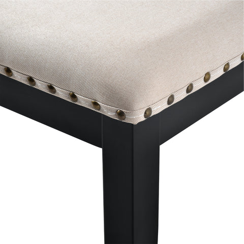 6-Piece Black Rectangular Dining Table Set for 6: 60" Solid Wood Table, 4 High-Back Tufted Upholstered Chairs &amp; Bench - Ideal for Dining Room &amp; Kitchen Gatherings