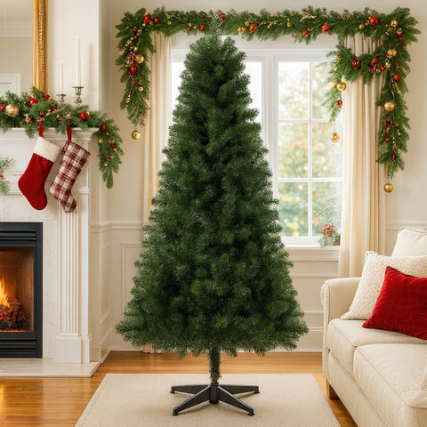 6FT Classic Green Artificial Christmas Tree | 490 Full PVC Tips | Unlit Holiday Decor for Home, Office, Dorm | Stable 4-Leg Stand | Indoor Seasonal Decoration