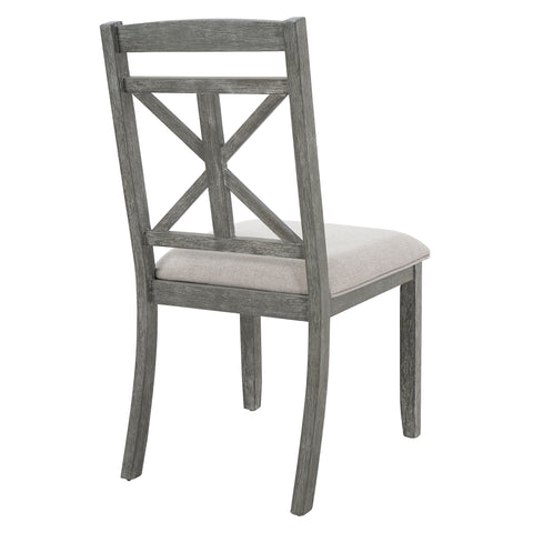 TREXM 5-Piece Extendable Round Dining Table Set for 4 - Vintage Grey Rubberwood & Linen Upholstered Chairs - 42"-54" Oval/Round Table for Kitchen, Dining Room, Living Room