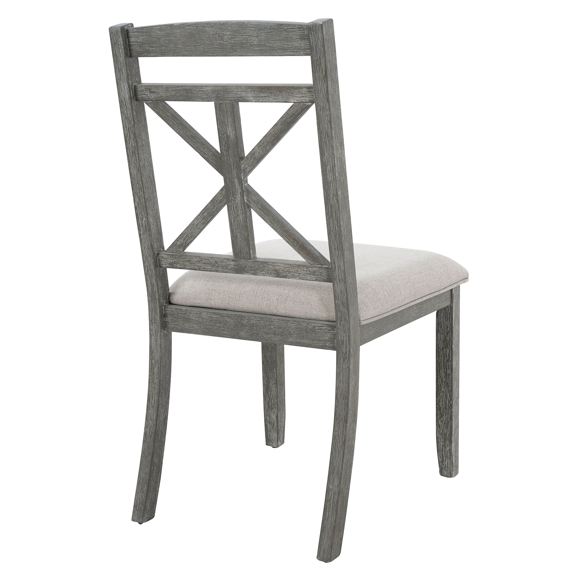 TREXM 5-Piece Extendable Round Dining Table Set for 4 - Vintage Grey Rubberwood & Linen Upholstered Chairs - 42"-54" Oval/Round Table for Kitchen, Dining Room, Living Room