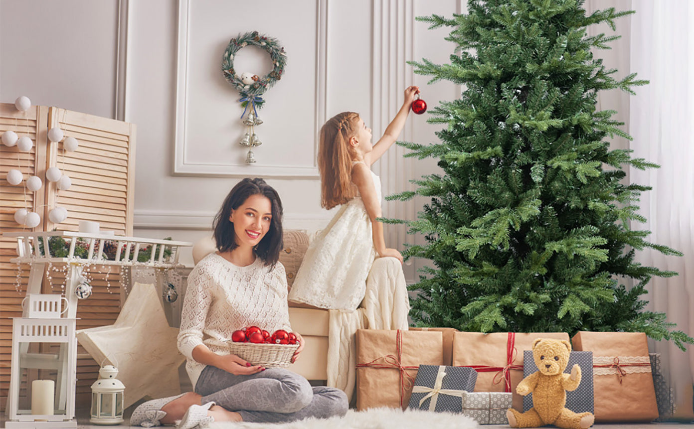 7.5FT Green PVC+PE Christmas Tree - Lush & Full Hinged Tree with 2856 Realistic Mixed Needles, Easy Assembly, Sturdy Metal Stand for Festive Holiday Decor