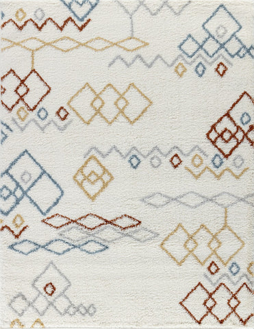 Luxurious Ivory Shag Area Rug - 5'3" x 7' Geometric Polyester Pile, Plush 1.18" Height, Stain-Resistant, Pet-Friendly, Turkish Made Home Decor