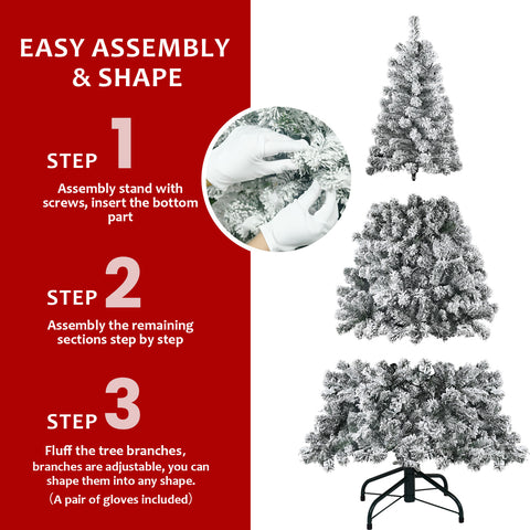 4FT Snowy Flocked PVC Christmas Tree - Compact 233 Tips, Full Shape, Sturdy Metal Stand - Winter Wonderland Holiday Decor for Apartments, Offices, Entryways - Green & White