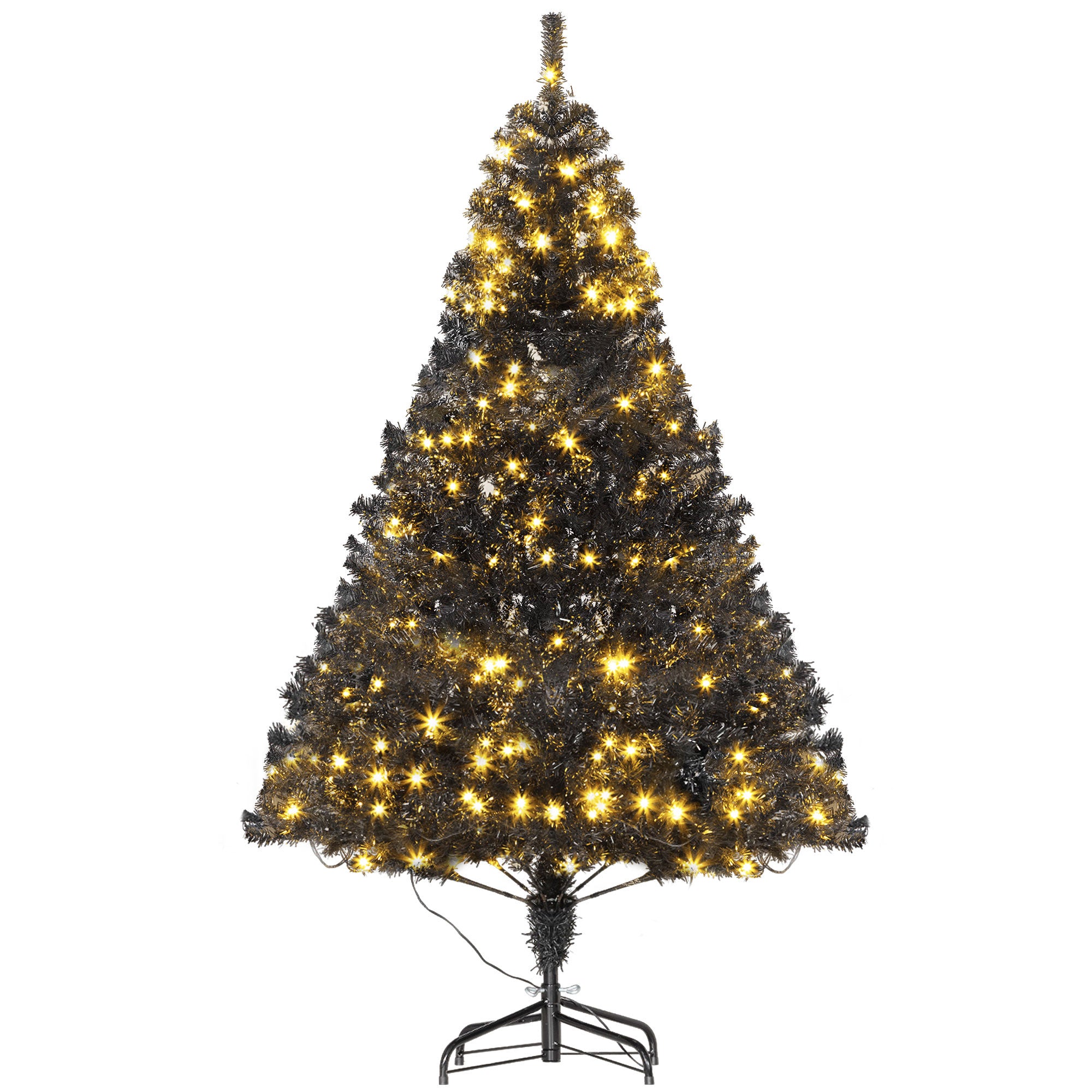 HOMCOM 6ft Black Douglas Fir Artificial Christmas Tree | 1000 Tips, 250 Warm White LED Lights | Realistic Plastic Branches, Sturdy Metal Base | Indoor Holiday Decor