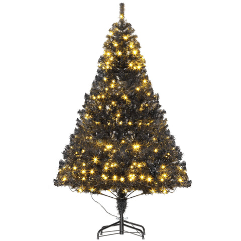 HOMCOM 6ft Black Douglas Fir Artificial Christmas Tree | 1000 Tips, 250 Warm White LED Lights | Realistic Plastic Branches, Sturdy Metal Base | Indoor Holiday Decor