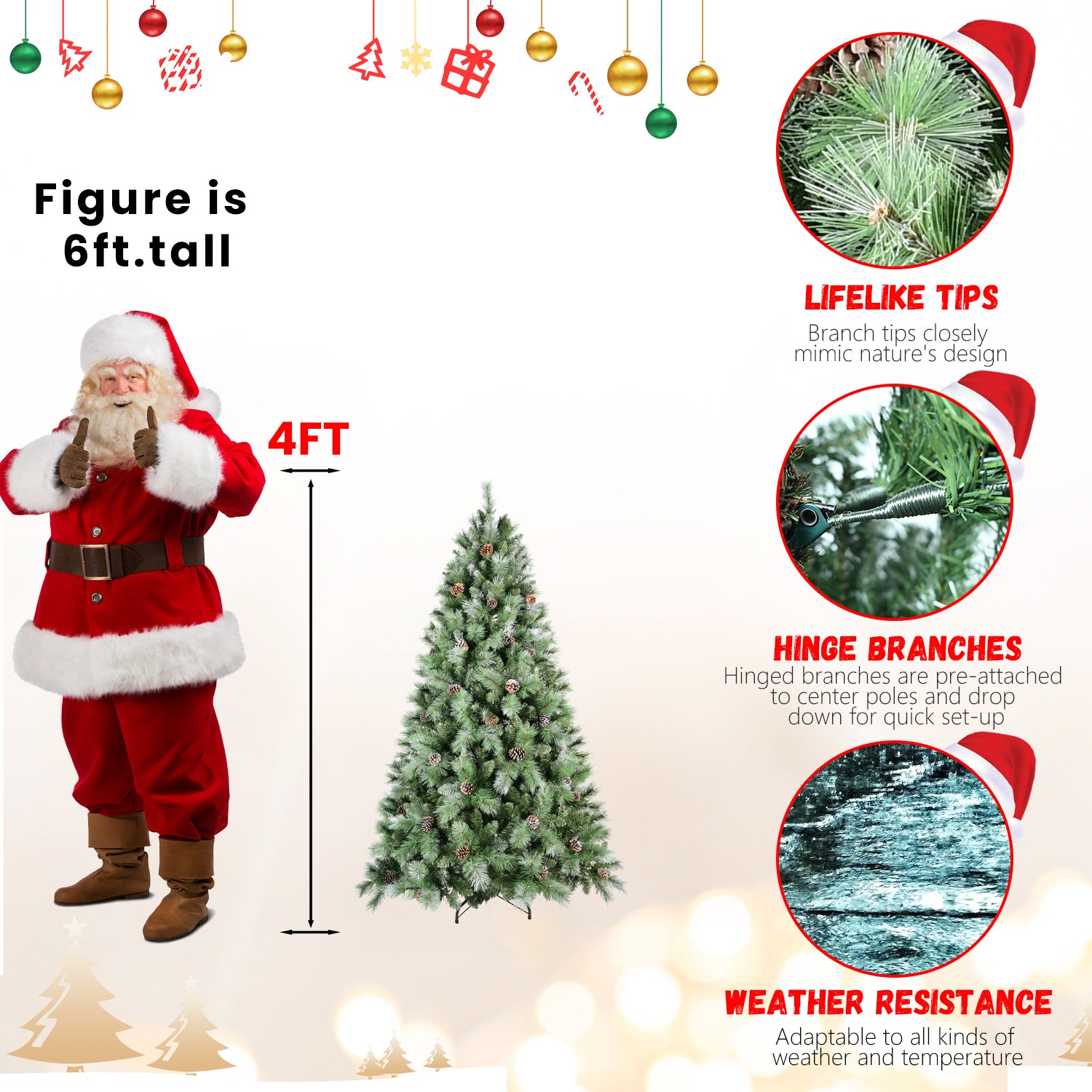 7.5FT Realistic Green Christmas Tree - 1588 Lush Tips, 92 Pine Cones, Hinged PVC &amp; Pine Needle Mix, Heavy Duty Metal Stand for Easy Holiday Decor
