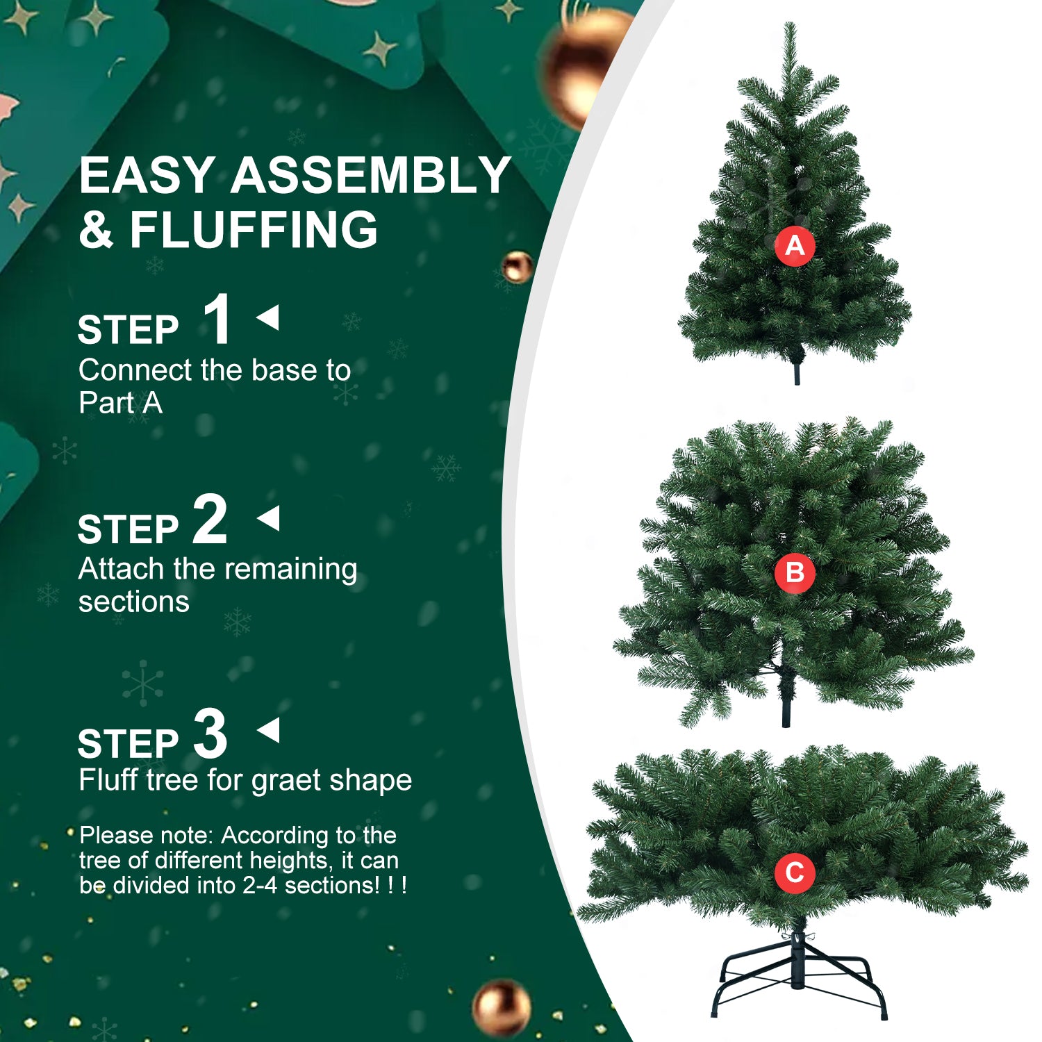 9ft Hinged Artificial Christmas Tree - Lush Green PVC with 1910 Memory Wire Tips for Easy Setup &amp; Full Holiday Decor - Indoor Home &amp; Office