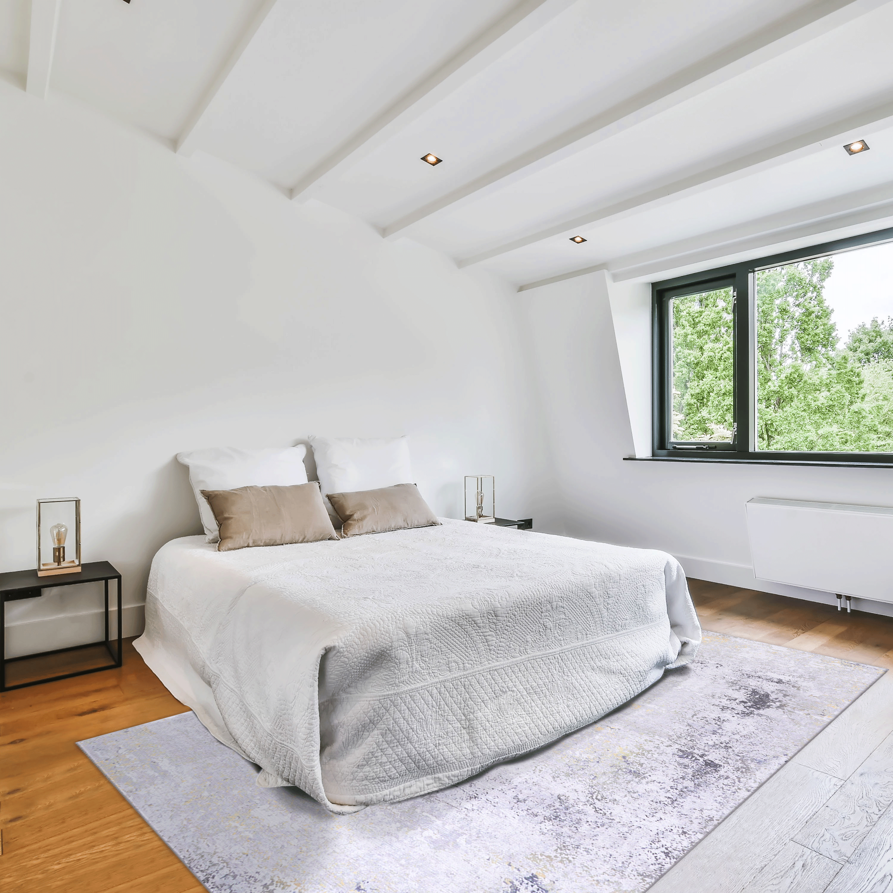 MAVAL Washable Area Rug 3x5, Soft Chenille Gray & Gold Boho Style Rug, Non-Slip, Stain-Resistant, Low Pile for Living Room, Bedroom, Kitchen, Hallway, Easy Clean, Durable, 3'x5'