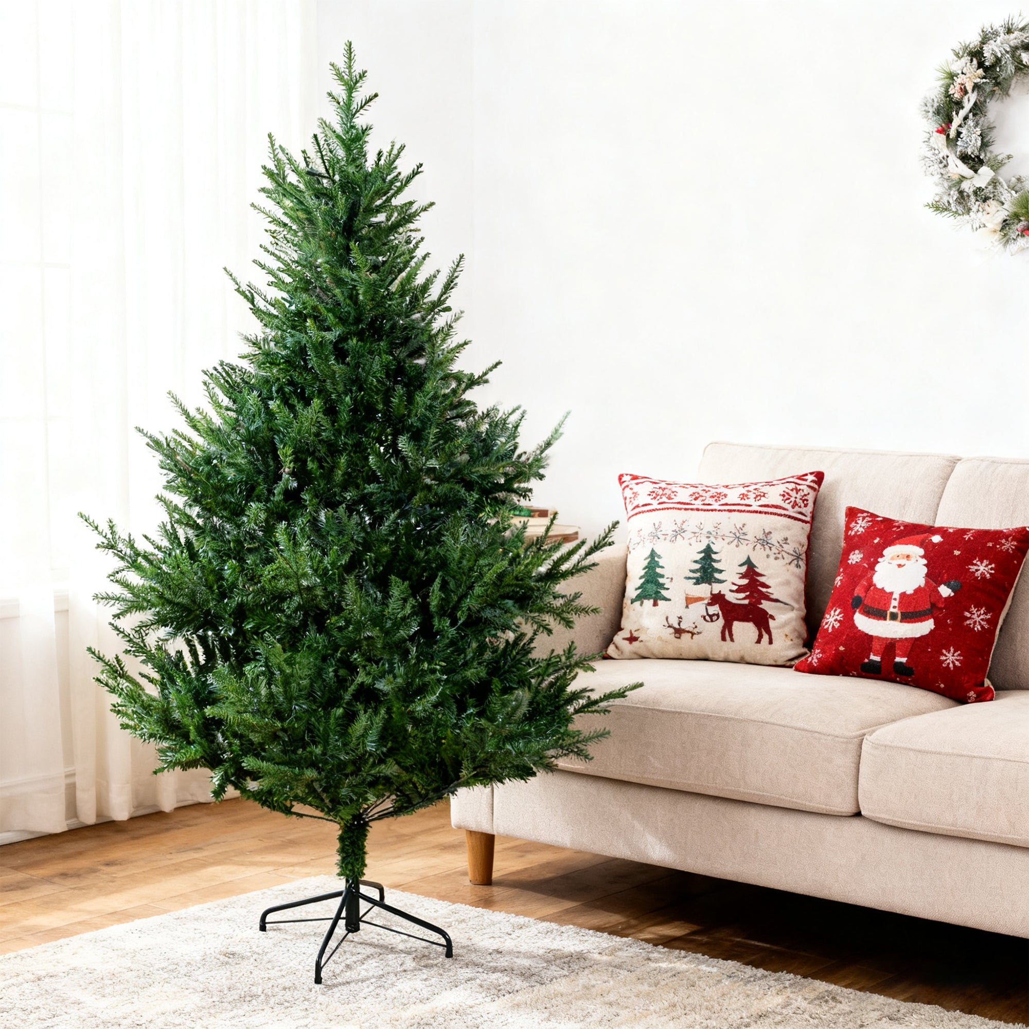 Winga 6FT 72-Inch Green Curved Christmas Tree - Realistic PE &amp; PVC, Fluffy Dense Branches, Easy Assembly, Stable Metal Base, Holiday Decor for Home &amp; Parties