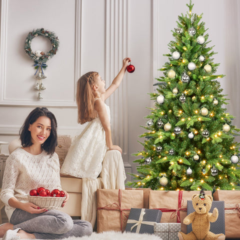 5ft Pre-Lit Christmas Tree: 250 Warm White LEDs, 850 Realistic PE+PVC Tips, Hinged Design with Sturdy Metal Stand for Cozy Holiday Home Decor