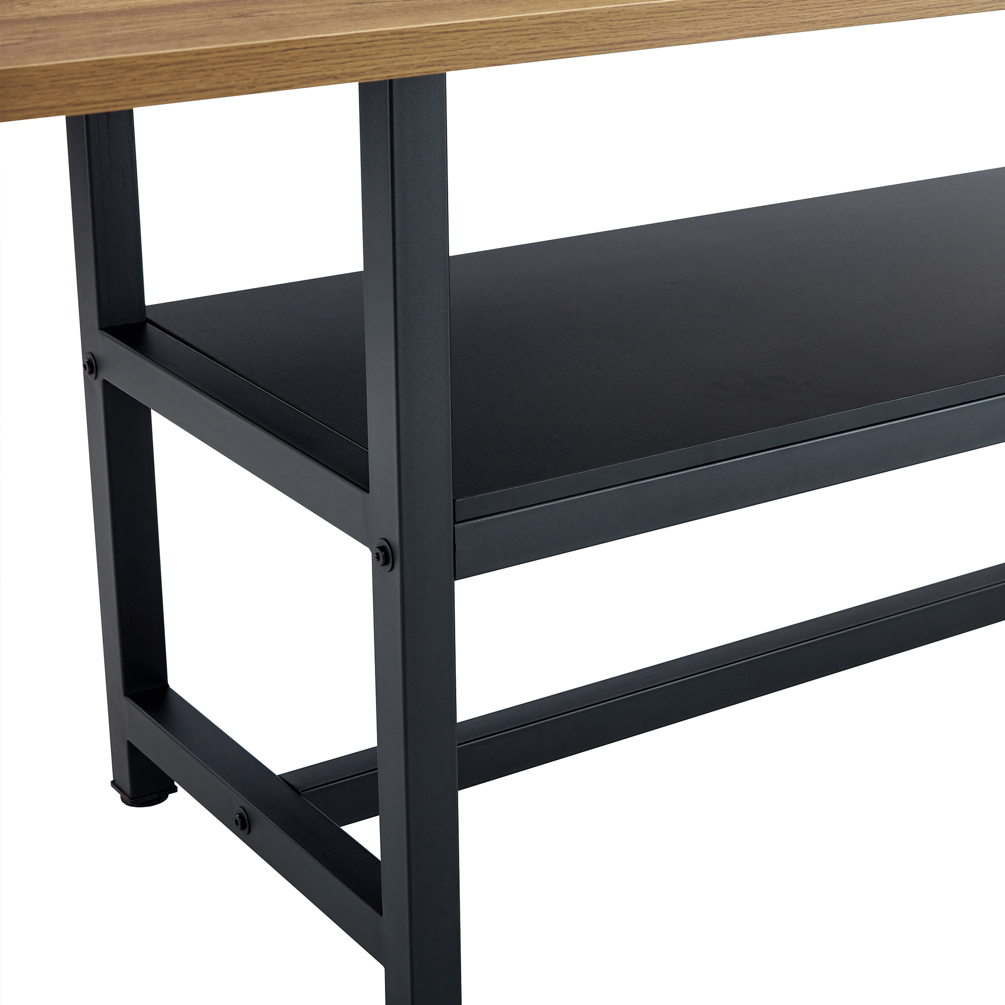 71" Wooden &amp; Black Spliced Dining Table Set with 8 Light Gray Linen Chairs - 30"H Table w/ Storage Shelf, Ergonomic Cushions for Dining Room, Kitchen &amp; Parties