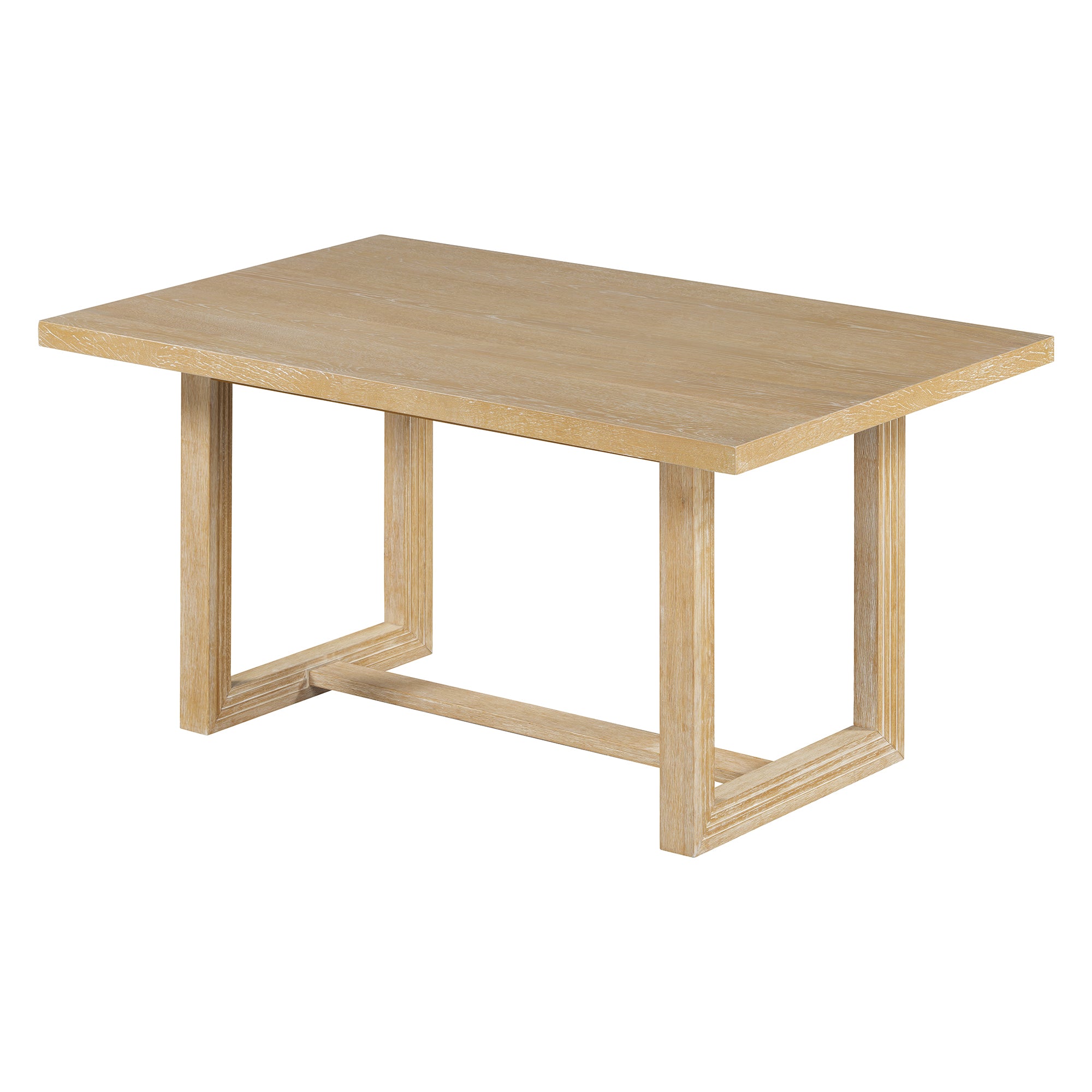 TREXM 6-Piece Retro Dining Table Set for 6, 60" Oak Veneer Wood Kitchen Table & 4 Chairs with Upholstered Bench, Natural Finish, Dining Room & Kitchen Use, Durable Rubberwood Legs