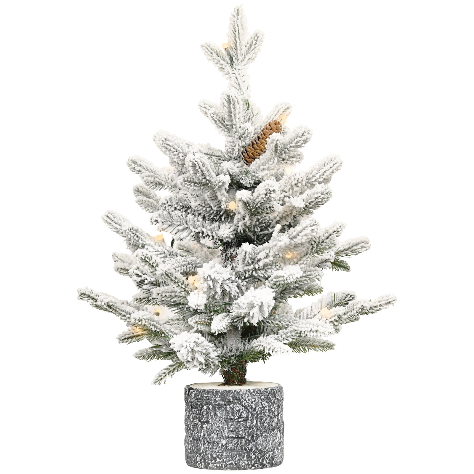 3FT Flocked Christmas Tree with Pot Base, 70 Warm White LED Lights &amp; 365 Tips. Realistic PE+PVC Branches with 7 Pine Cones. Small Prelit Holiday Decor for Tabletop, Entryway, Home.