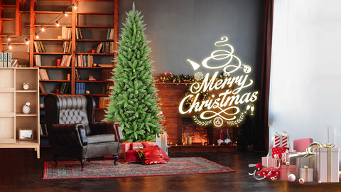 6ft Slim Green Christmas Tree - 850 Realistic PE+PVC Tips, Hinged for Easy Setup, Sturdy Metal Stand - Perfect for Apartments, Corners &amp; Small Spaces