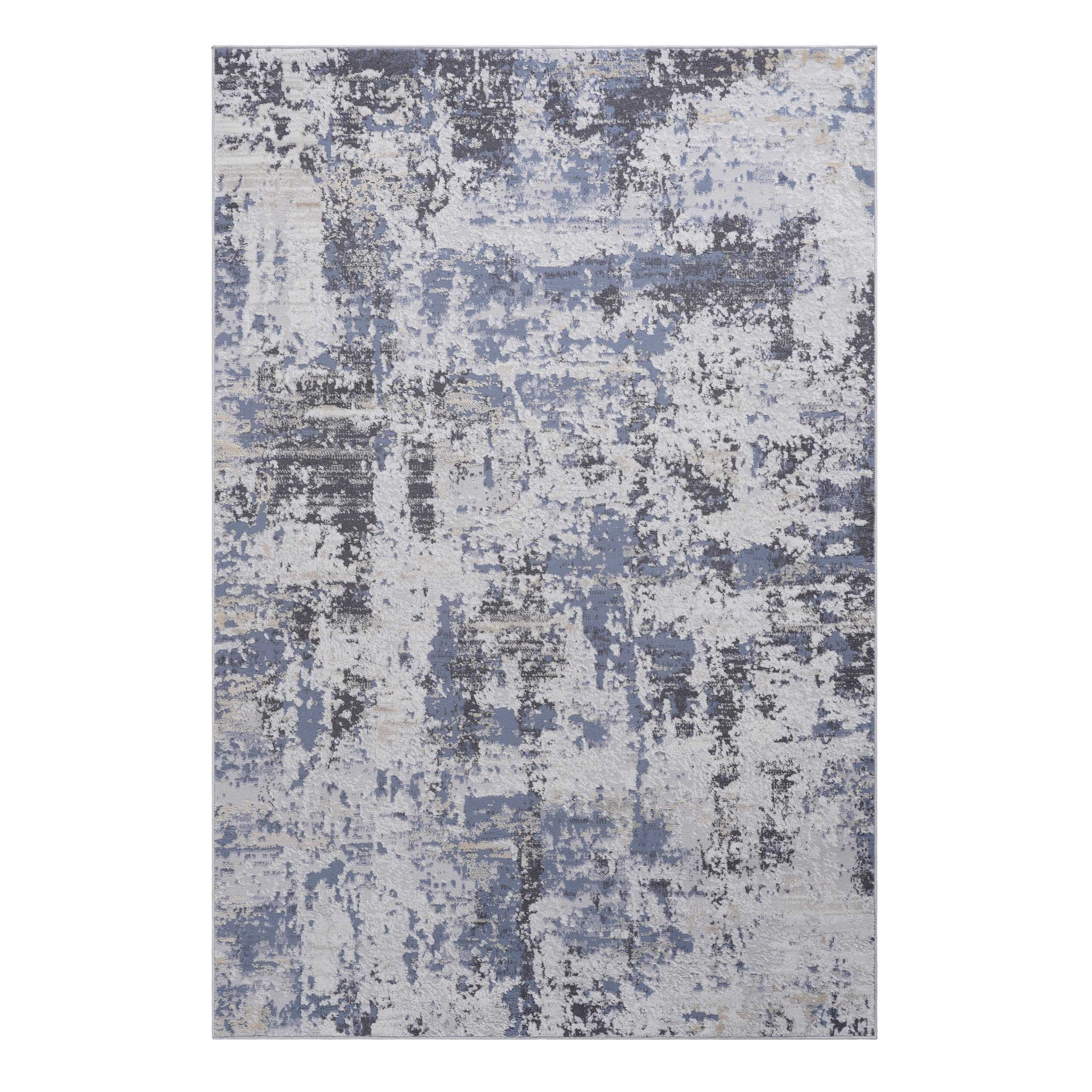 PAYAS Collection 8x10 Grey/Denim Abstract Area Rug - Stain Resistant, Non-Shedding Polyester with Cotton Backing, Medium Pile for Living Room, Bedroom, Home Office