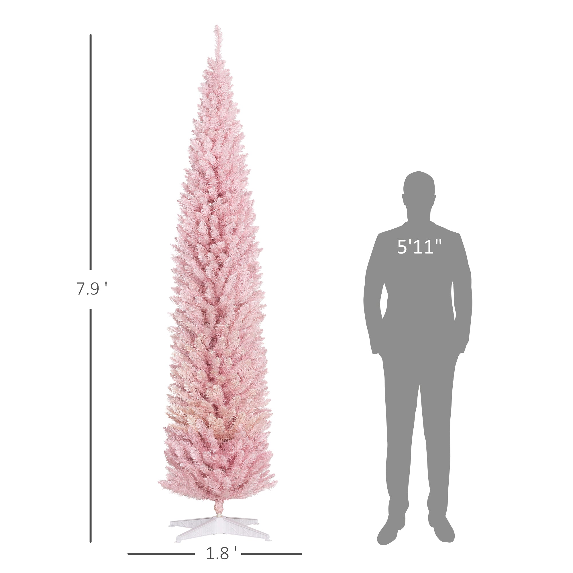 HOMCOM 8' Slim Pink Noble Fir Artificial Christmas Tree: 618 Tips, 300 Warm White LEDs, Flame-Retardant Plastic, Perfect for Home &amp; Fireplace Decor