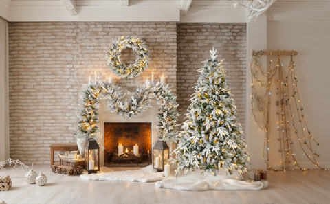 Snow Flocked Christmas Wreath, Garland & 6ft Tree 3-Pack Decor Set | Warm White LED Lights | 900-Tip PVC/PE Tree | Indoor/Covered Outdoor Use | Festive Winter Wonderland Ambiance