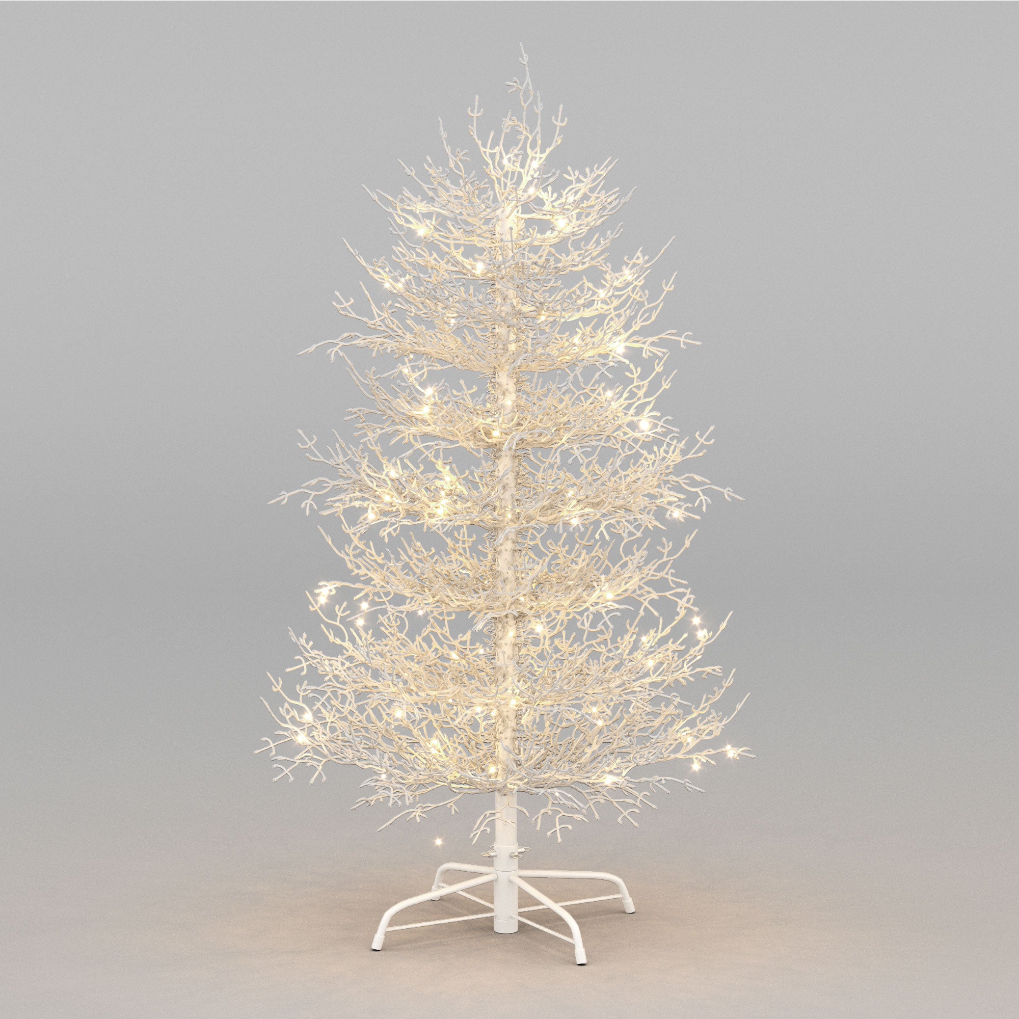 4FT Snow Flocked Aspen Fir Artificial Christmas Tree - Hinged, 280 Tips, 230 Warm White LED Lights, Coral White for Home, Party & Holiday Decor