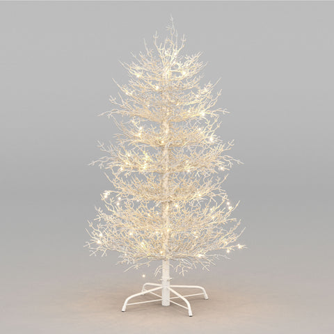 4FT Snow Flocked Aspen Fir Artificial Christmas Tree - Hinged, 280 Tips, 230 Warm White LED Lights, Coral White for Home, Party & Holiday Decor