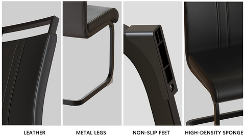 59" Black Rectangular MDF Dining Table Set with 4 PU Armless Chairs - Modern Industrial Farmhouse Style for Kitchen, Dining Room, Office - Comfortable Cushioned Backrests, Sturdy Metal Legs, Easy Assembly