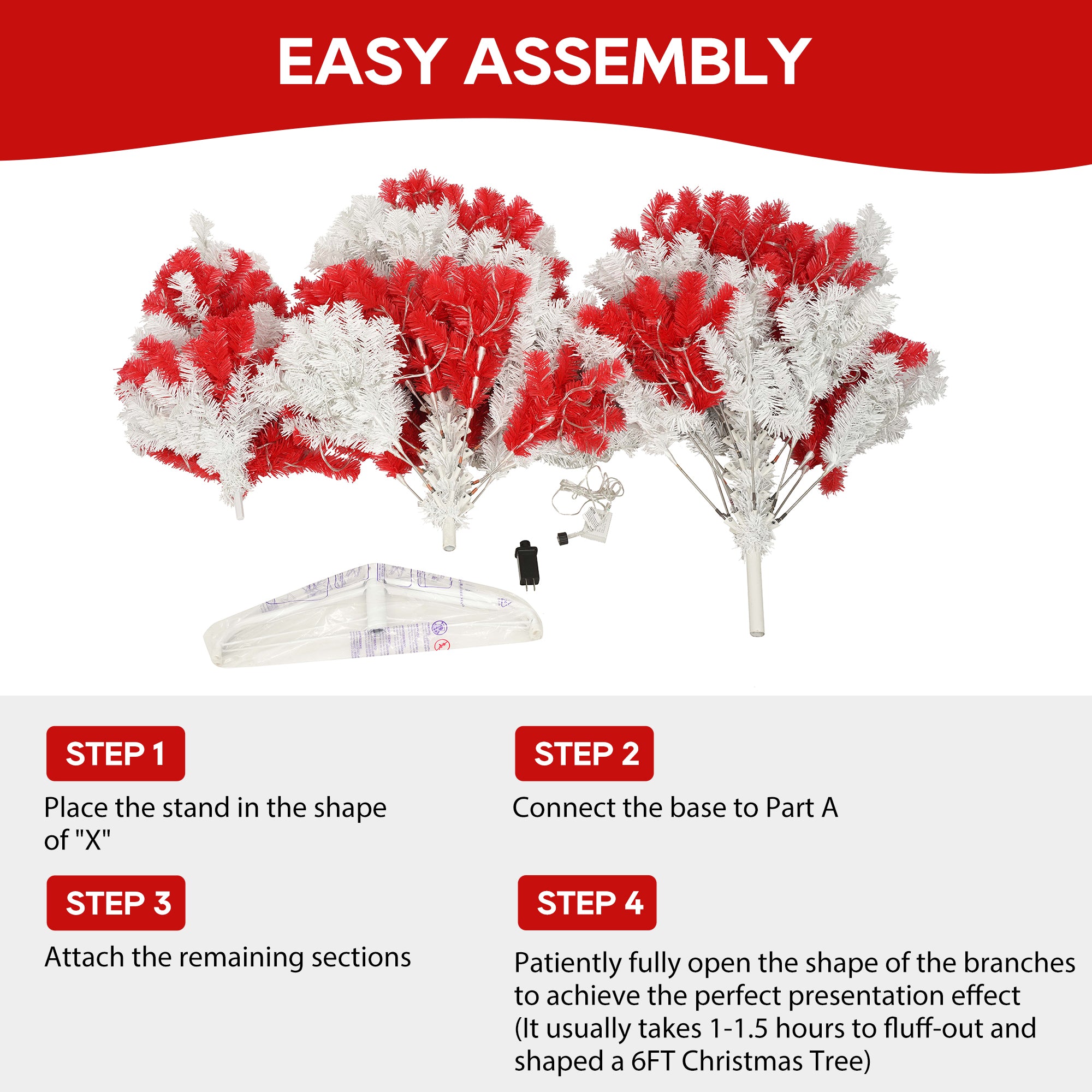 6ft Candy Cane Christmas Tree with 300 Warm White LED Lights & 900 Bendable Branches, Premium PVC Holiday Decoration for Home, Parties, Indoor Xmas Decor