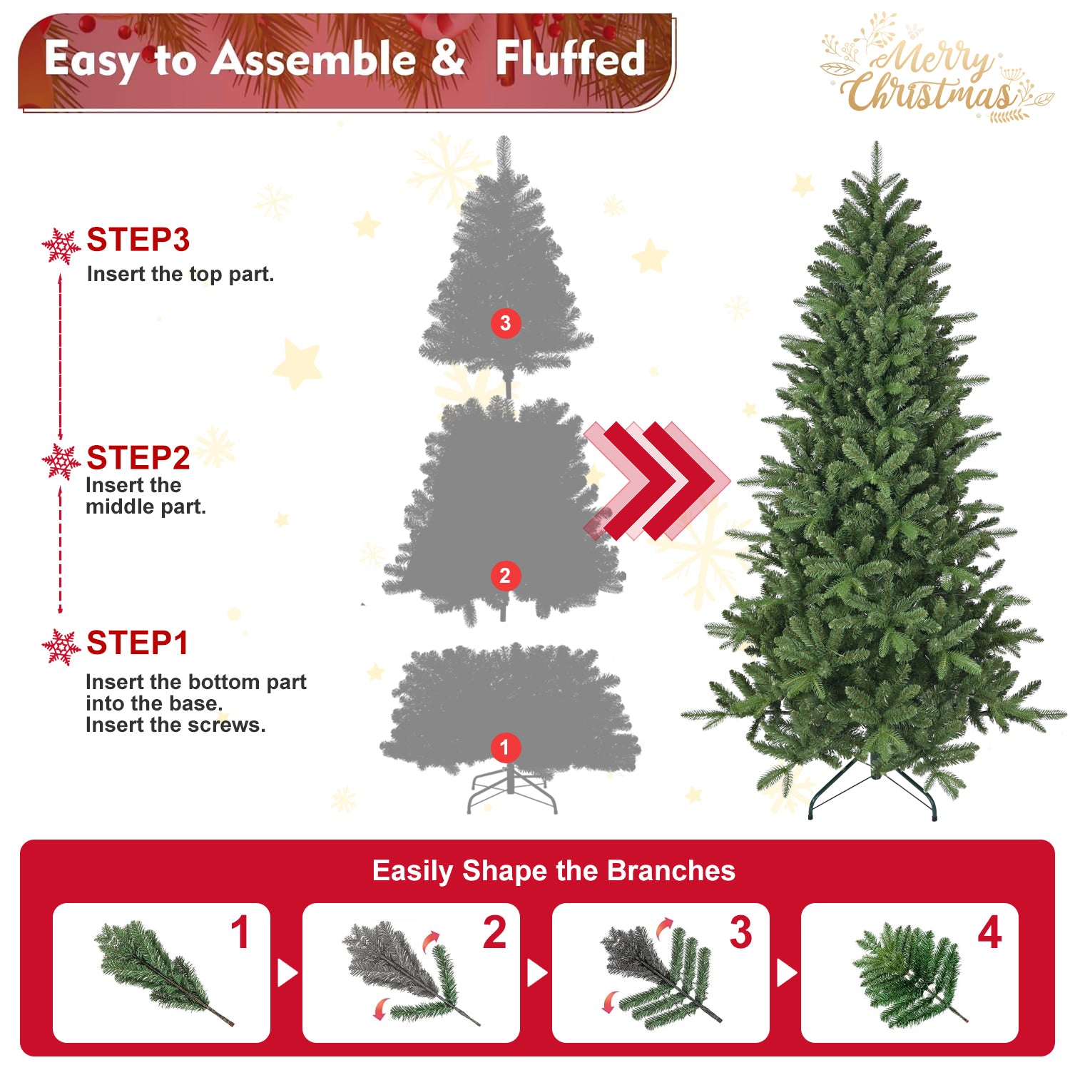 6ft Full Lush Artificial Christmas Tree - Hinged Pine with 1168 PE+PVC Mixed Needles, Easy Assembly Holiday Decor with Sturdy Metal Stand - Perfect for Indoor Christmas Celebrations, Green