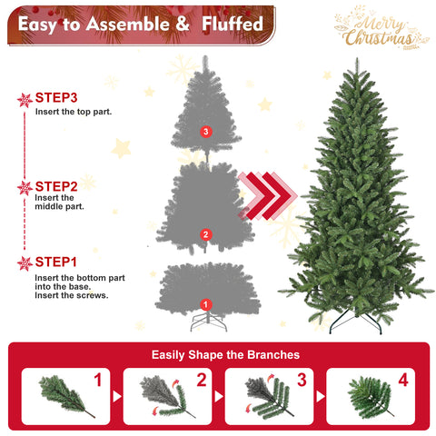 6ft Full Lush Artificial Christmas Tree - Hinged Pine with 1168 PE+PVC Mixed Needles, Easy Assembly Holiday Decor with Sturdy Metal Stand - Perfect for Indoor Christmas Celebrations, Green
