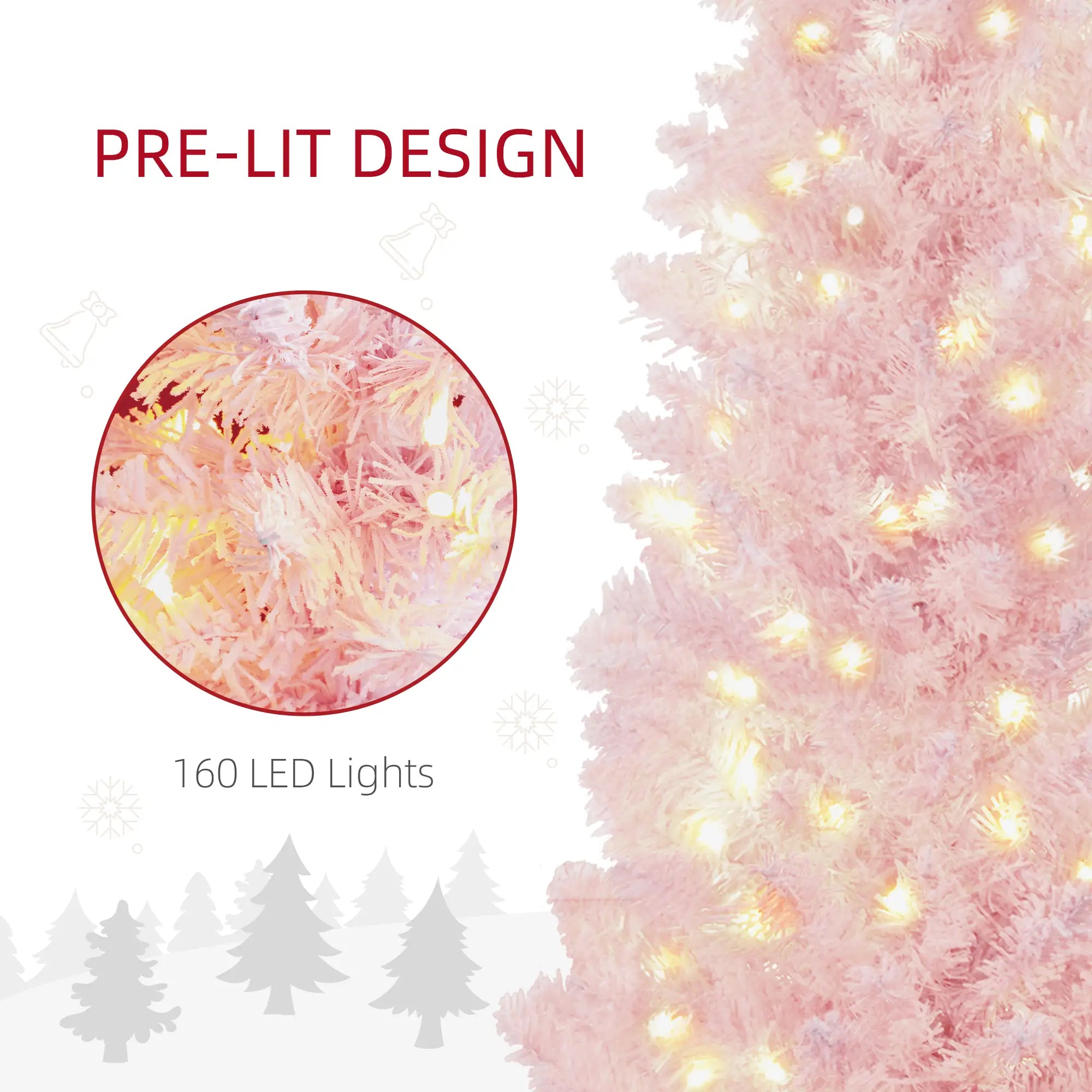 Pink 6FT Pencil Christmas Tree with Warm White LED Lights - Realistic Flame-Retardant Plastic for Cozy Home & Apartment Decor - Easy Setup & Storage
