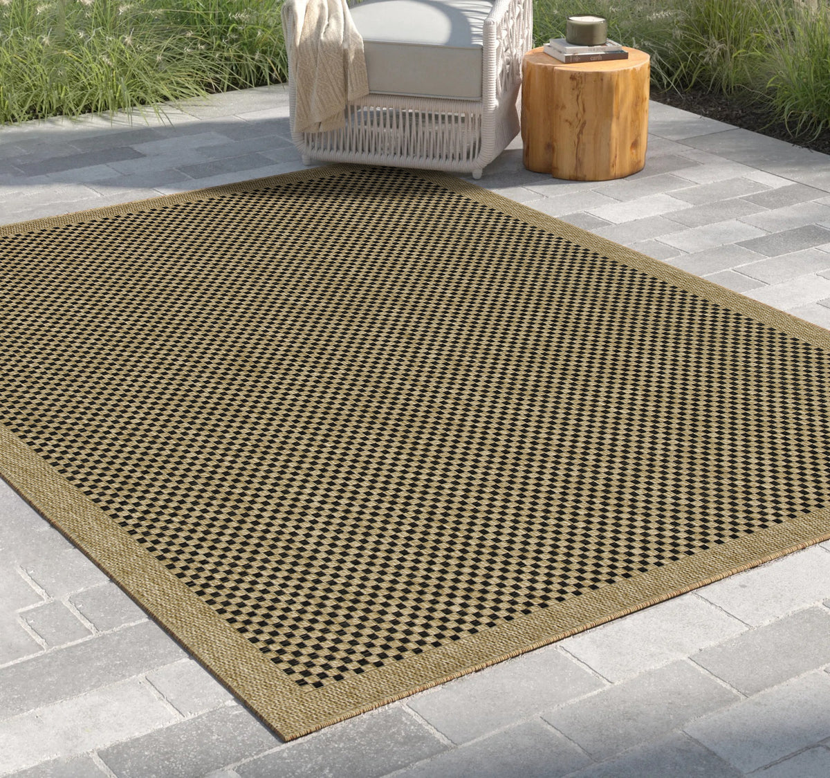Earth GC Jute/Black 2'7"x7'3" Indoor/Outdoor Area Rug - Durable Polypropylene Flatweave, Stain Resistant, Easy Clean, Turkey Made