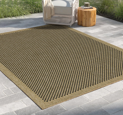 Earth Collection 5'3" x 7'3" Indoor/Outdoor Area Rug - Durable Polypropylene Flatweave, Stain-Resistant, Easy Clean, Natural/Black for Patio, Deck, Entryway