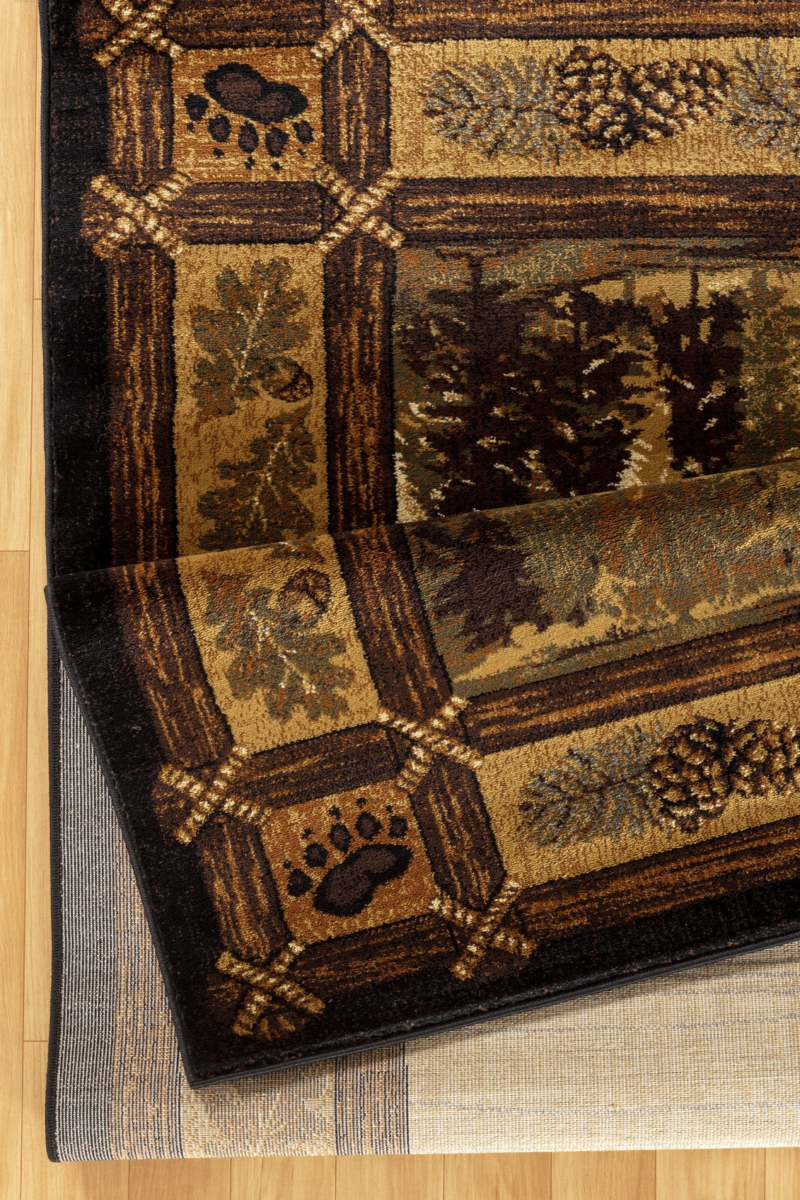 Nature's Nest 5'3" x 7'3" Black Lodge Area Rug | 100% Polypropylene Mountain &amp; Woods Scene | Durable, Stain-Resistant, Pet-Friendly | 0.39" Pile Height, Made in Turkey