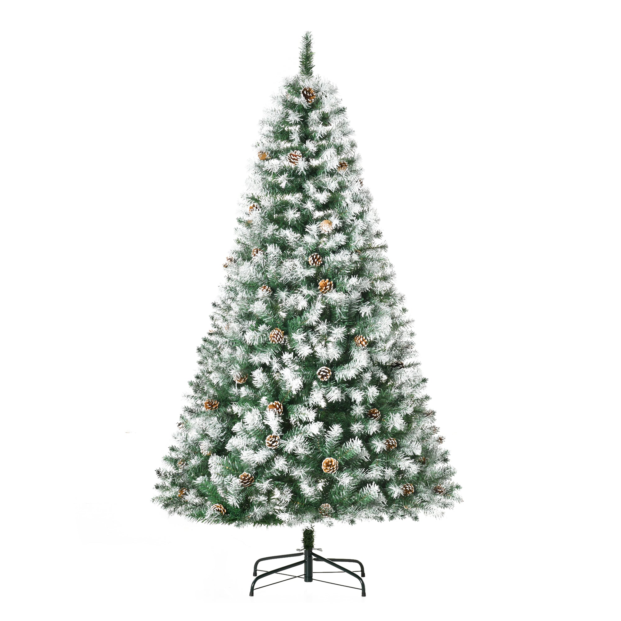 HOMCOM 6ft Snow-Dusted Fir Christmas Tree | Realistic PVC Branches, 800 Tips, 61 Pine Cones | Full, Flocked Holiday Decor for Home, Living Room, Indoor Use | Easy Setup &amp; Storage