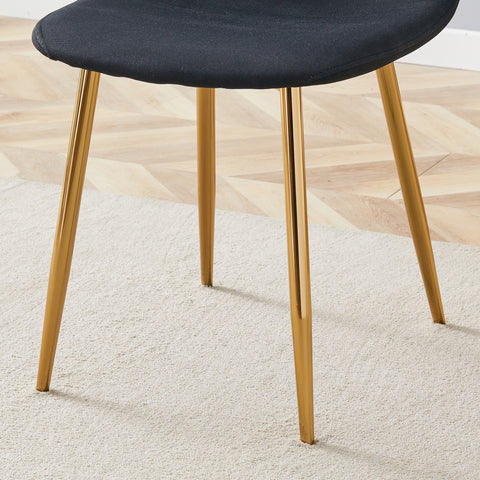 4-Piece Modern Luxe Dining Set: 36.6'' Round Tempered Glass Table & Black Linen-Cotton Chairs with Gold Metal Legs - Chic Seating for Kitchen, Living Room, Home Office | Seats 4