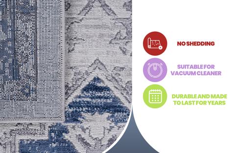MARFI Collection 2'x8' Oriental Runner Rug - Stain Resistant Polyester, Blue/Grey, Medium Pile (0.35") for Living Room, Entryway, Hallway, Kid & Pet Friendly, Durable Machine-Woven Turkish Quality