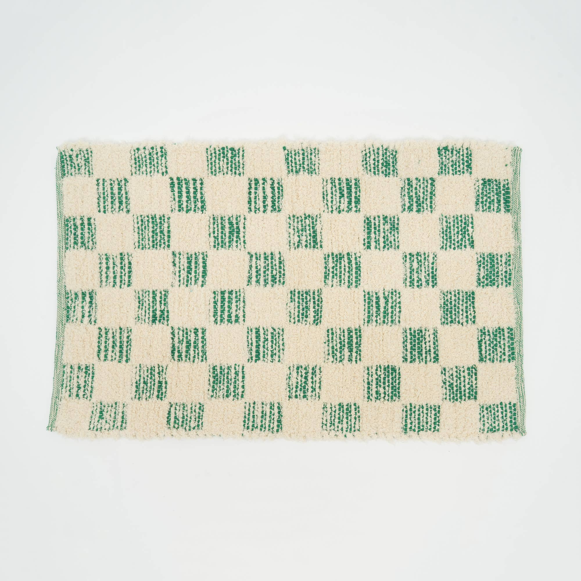 Checker Accent Rug 36x24" - Soft Cotton Blend Scatter Rug for Living Room, Bedroom, Entryway &amp; Home Decor - Textured Plush Comfort, Fringed Edges, Rustic Green