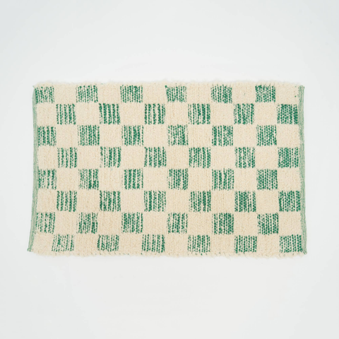 Checker Accent Rug 36x24" - Soft Cotton Blend Scatter Rug for Living Room, Bedroom, Entryway &amp; Home Decor - Textured Plush Comfort, Fringed Edges, Rustic Green