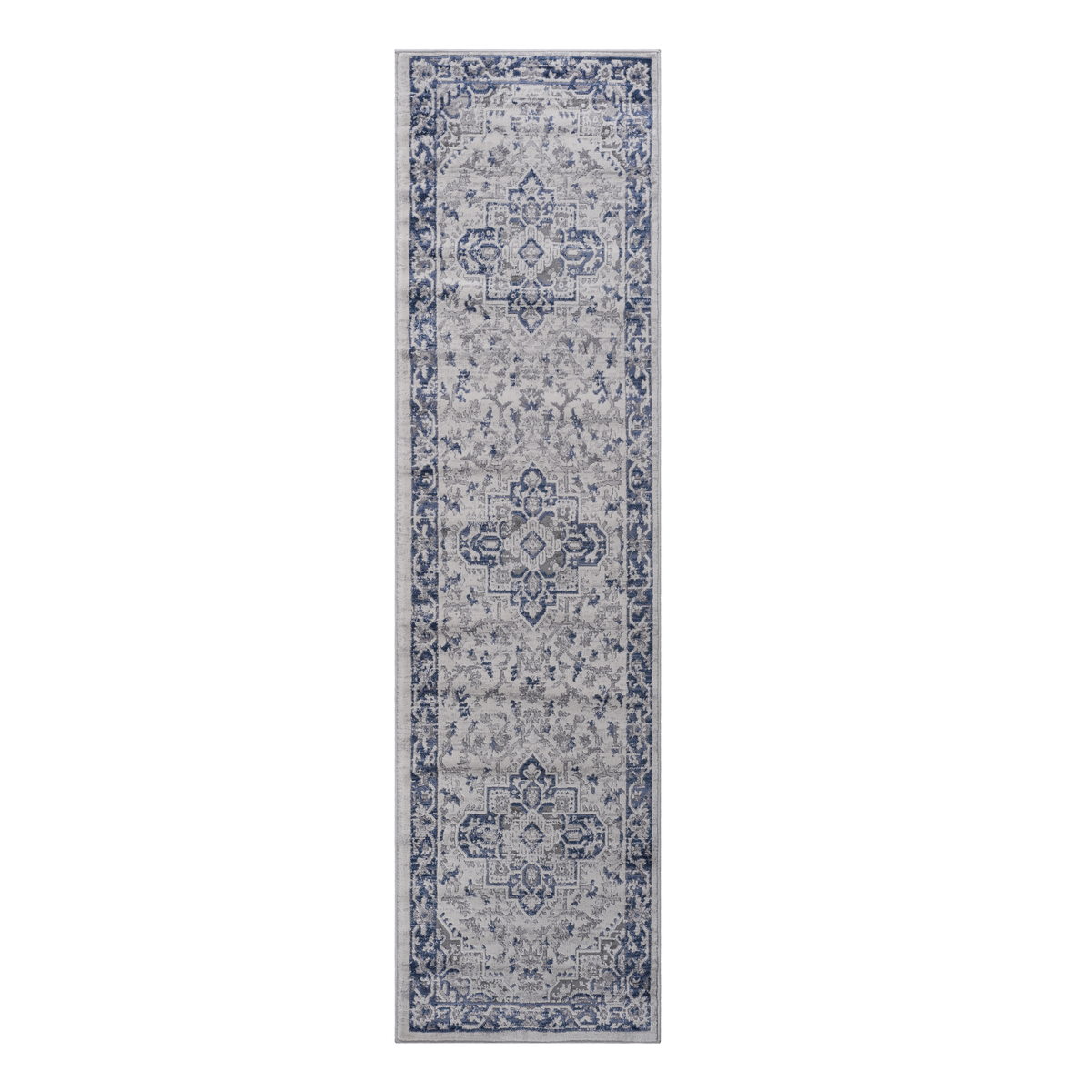 MARFI Collection 2'x8' Oriental Runner Rug - Stain Resistant Polyester, Blue/Grey, Medium Pile (0.35") for Living Room, Entryway, Hallway, Kid & Pet Friendly, Durable Machine-Woven Turkish Quality