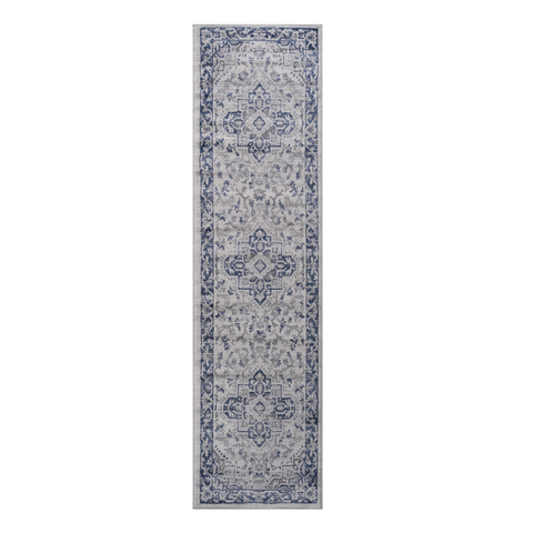 MARFI Collection 2'x8' Oriental Runner Rug - Stain Resistant Polyester, Blue/Grey, Medium Pile (0.35") for Living Room, Entryway, Hallway, Kid & Pet Friendly, Durable Machine-Woven Turkish Quality